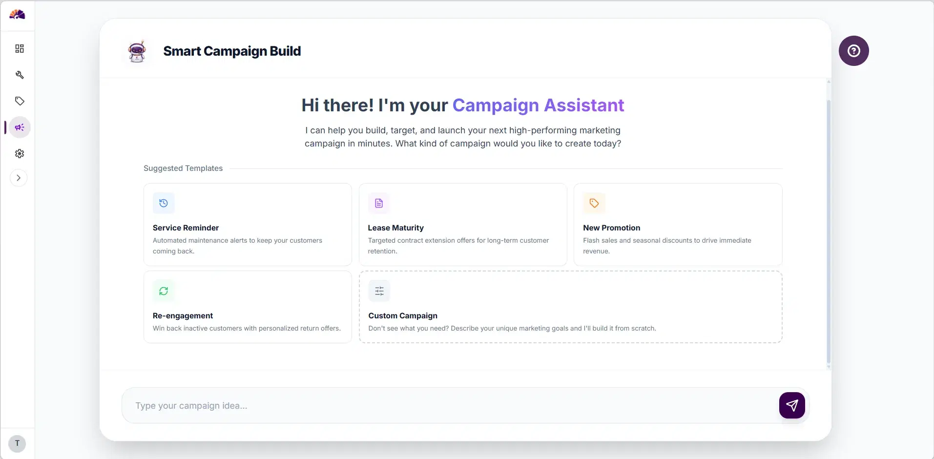 CarBoard template selection interface showing AI-suggested campaign templates